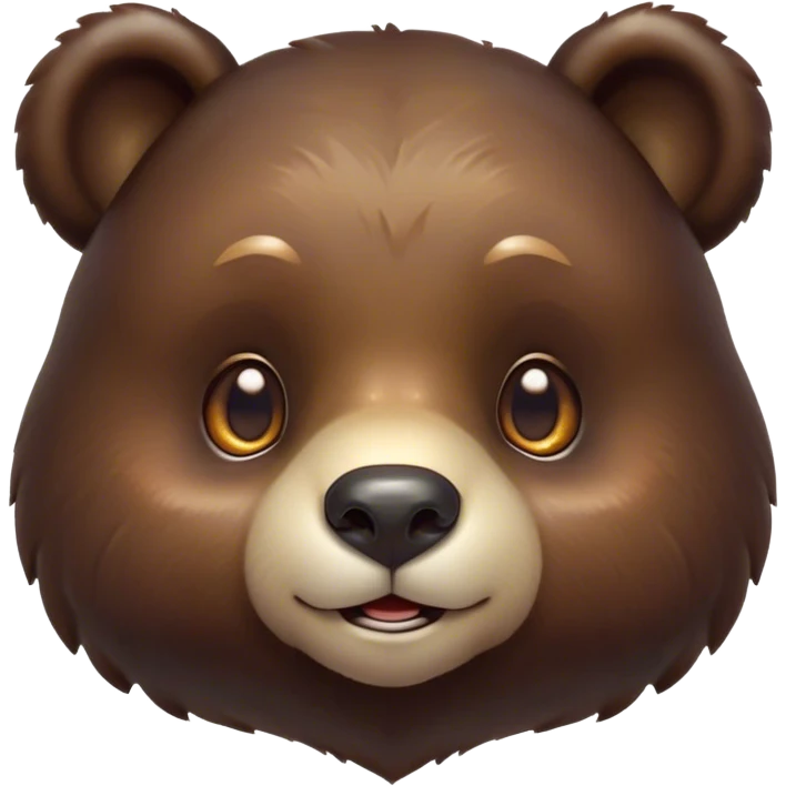 Cinematic Cute Bear Portrait Emoji, Head tilted playfully and inquisitively, featuring a glossy dark brown fur with a natural sheen and round, sparkling eyes filled with gentle curiosity, Simplified yet irresistibly adorable features, highly detailed, glowing with a warm, friendly glow, high shine, affectionate and mighty, stylized with a touch of woodland whimsy, bright and endearing, soft glowing outline, capturing the essence of a mischievous yet loving bear, so playful it feels like it could amble out of the screen and into your arms! emoji