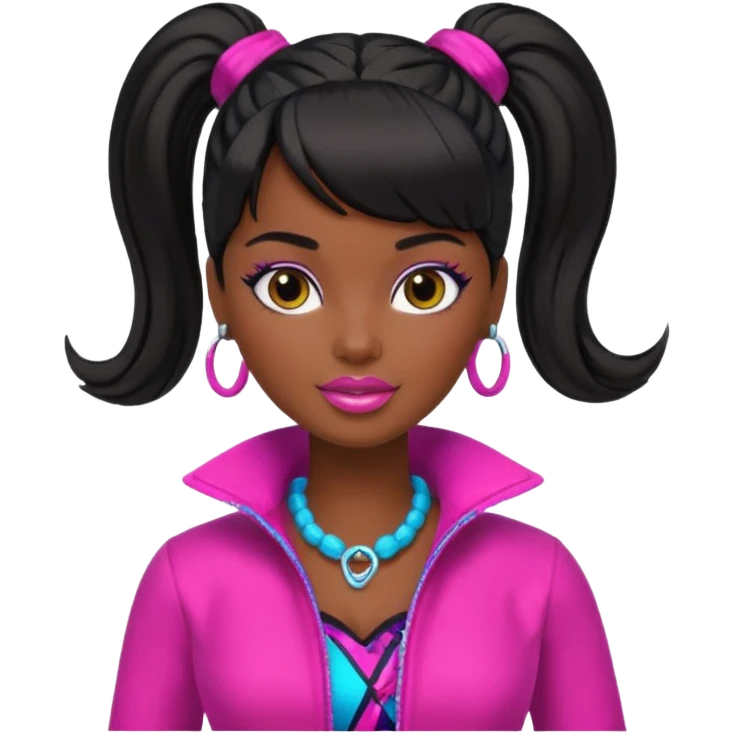 Dark Black barbie with ponytail and swoop bang emoji