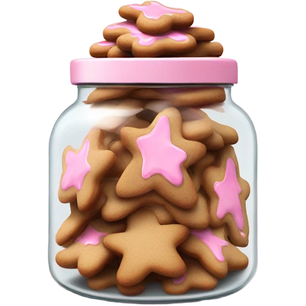 Realistic glass cookie jar with light pink lid full of gingerbread cookies isolated.  emoji