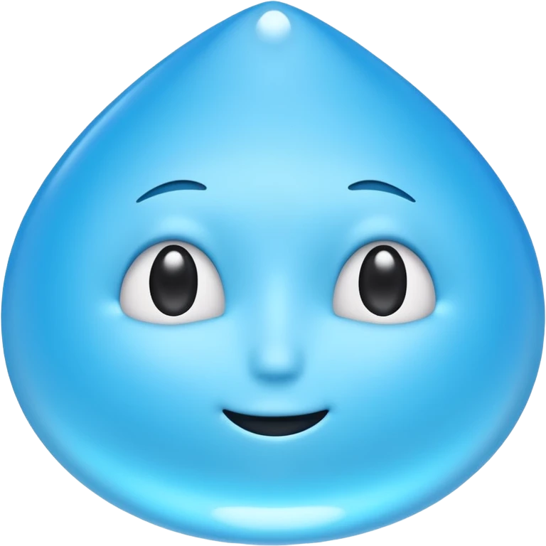 A single water droplet emoji, iPhone emoji style, glossy and smooth, cartoonish, vibrant sky blue color, no face, high detail, simple and cute design, isolated on white background, centered composition


 emoji