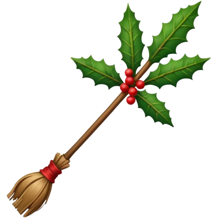 Witches broomstick with holly on it emoji