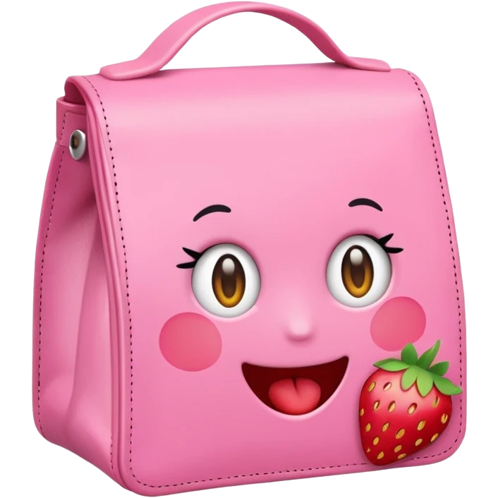 lunch bag with a strawberry sticker, emoji style, simple and cute emoji