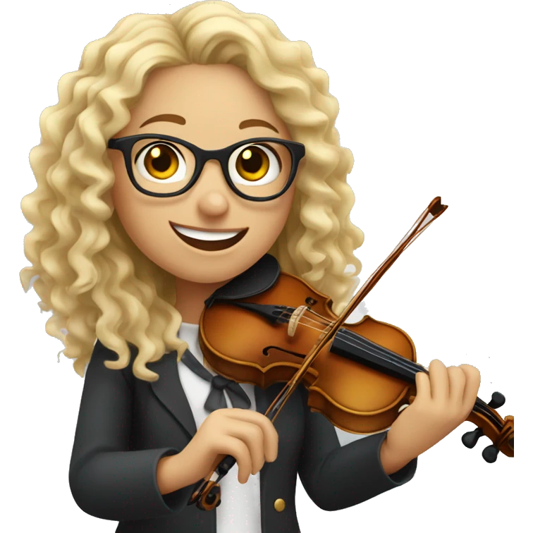 curly blonde girl with glasses happy playing the violin emoji