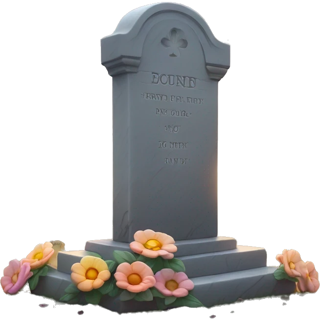 Create an emoji of a glowing headstone with ‘RIP’ engraved, a single flower at its base, and a serene sunset in the background. The mood should be peaceful and respectful, using soft colors to symbolize remembrance emoji