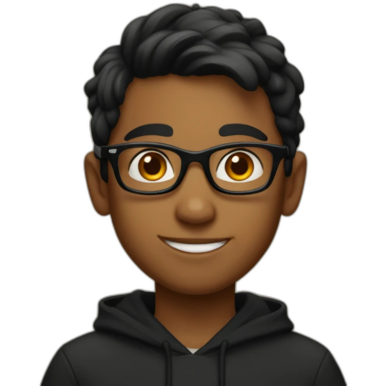 Indian brown boy with dimples wearing black hoodie and black glasses emoji