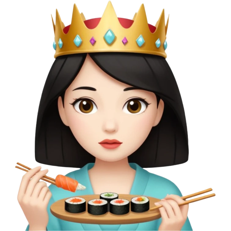czarnowłosa ksieżniczka je sushi emoji