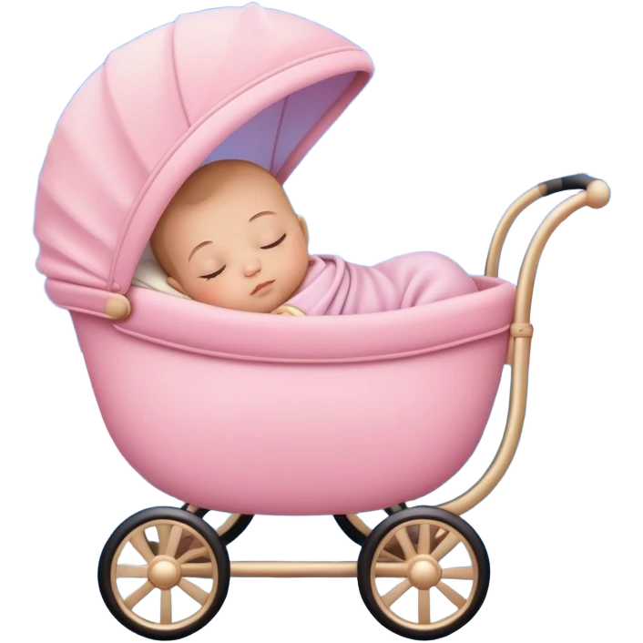 sleeping baby in pink and beige stroller surrounded by many pastel blue clouds and sparkling stars emoji