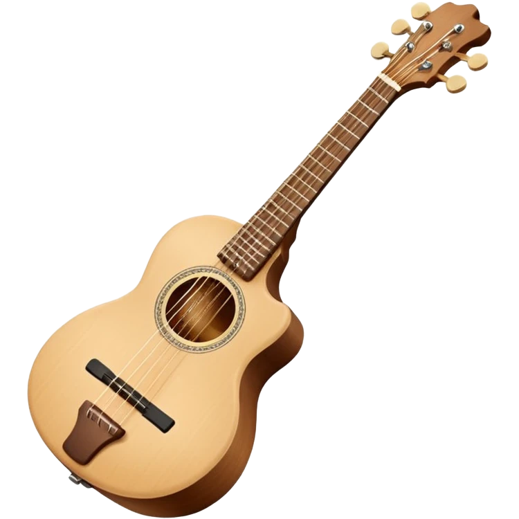 Emoji-style illustration of a Karadeniz kemençe: slim light-wood body, dark fingerboard, three tuning pegs, two curved sound holes, small tailpiece, and a slightly curved bow with light horsehair. Simple, clean, modern Apple-style look. emoji