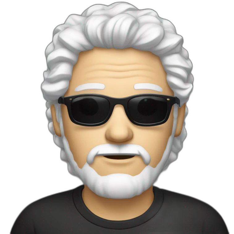 A man with curly white hair and wearing black sunglasses without moustache and beard transparent background emoji