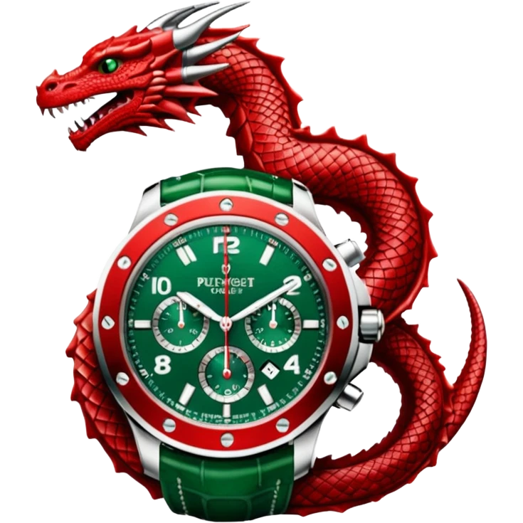 green audemars piguet watch (without text), black bugatti, and a dragon  emoji