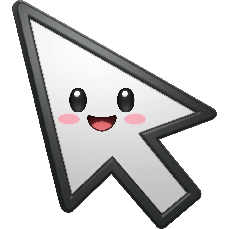 Cute adorable computer cursor arrow pointer with a face,
apple memoji 3D emoji style, emoji
