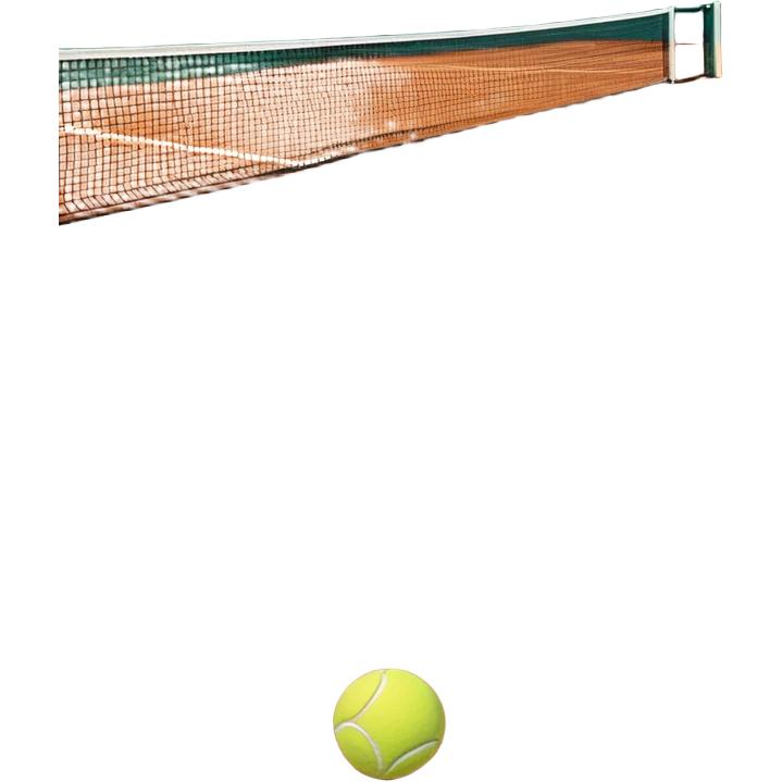 A tennis court at the Roland Garros tournament, with the iconic clay surface and a tennis ball bouncing near the net. The scene evokes the energy and excitement of the grand event, with vibrant crowds in the stands and a competitive atmosphere. emoji