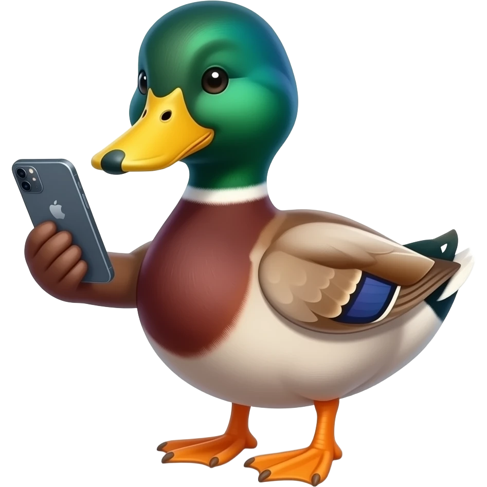 Un pato viendo un teléfono iPhone emoji