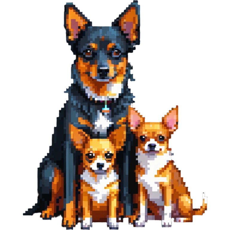 two shepherd dogs and a miniature pinscher Chihuahua together emoji