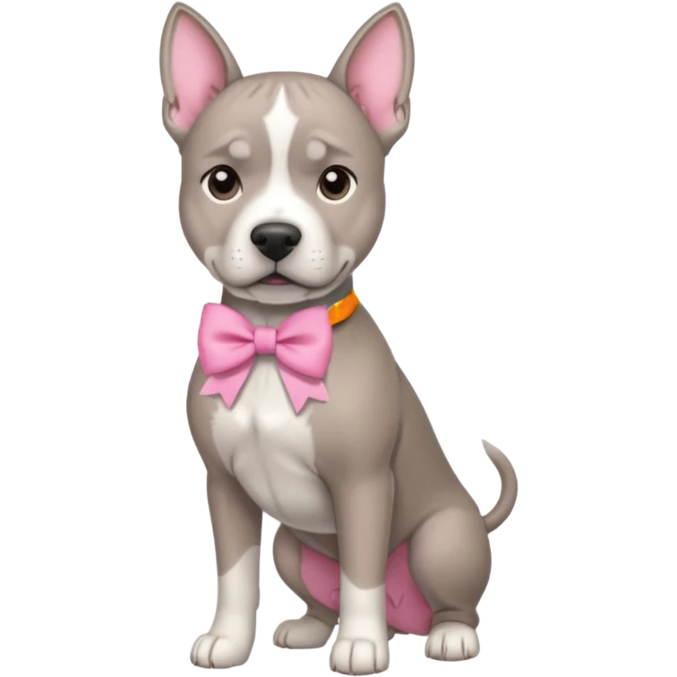 Grey amstaff with a pink bow emoji