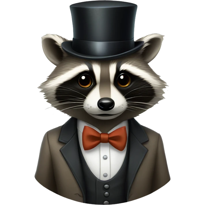 raccoon with bow tie and top hat and monocle  emoji