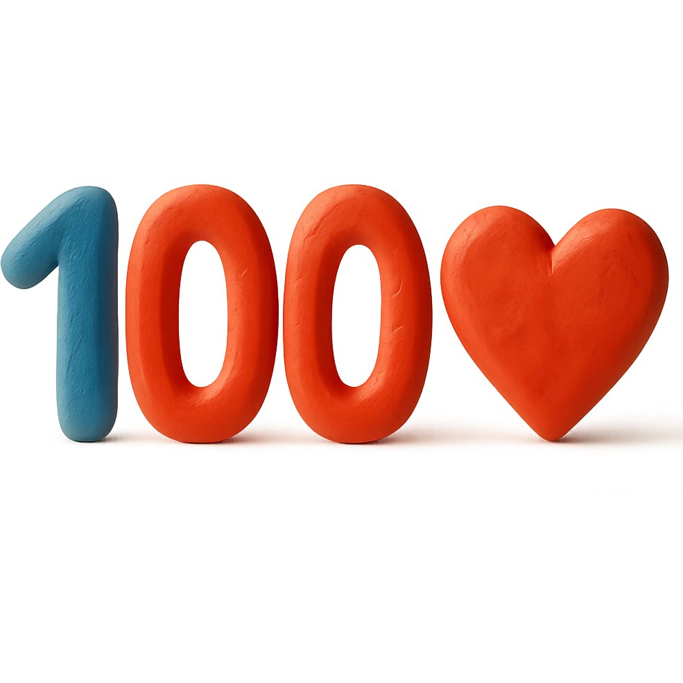 '100' with a heart in claymation style emoji