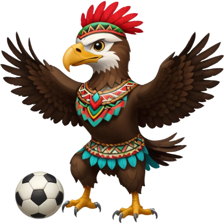 aguila mexicana con vestimenta azteca que juega futbol emoji