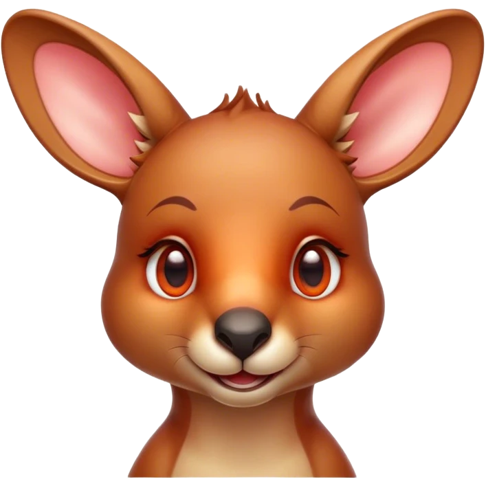 Cinematic Cute Kangaroo Portrait Emoji, Head tilted playfully and inquisitively, featuring a glossy red-orange fur with soft, rounded ears and round, sparkling amber eyes full of curious mischief, Simplified yet irresistibly adorable features, highly detailed, glowing with a warm, friendly glow, high shine, affectionate and bouncy, stylized with a touch of outback whimsy, bright and endearing, soft glowing outline, capturing the essence of a mischievous yet loving kangaroo, so playful it feels like it could hop out of the screen and into your arms! emoji