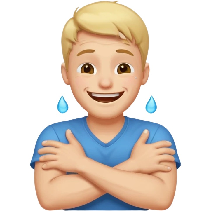 a guy with his arms crossed against him laughing with tears coming out of his eyes emoji