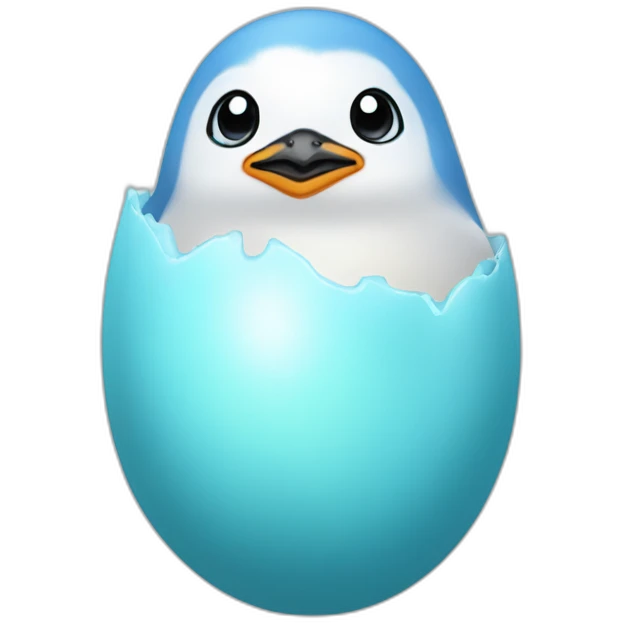 kawaï baby blue penguin hatching from its egg emoji