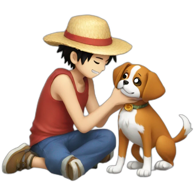 Luffy petting a dog emoji