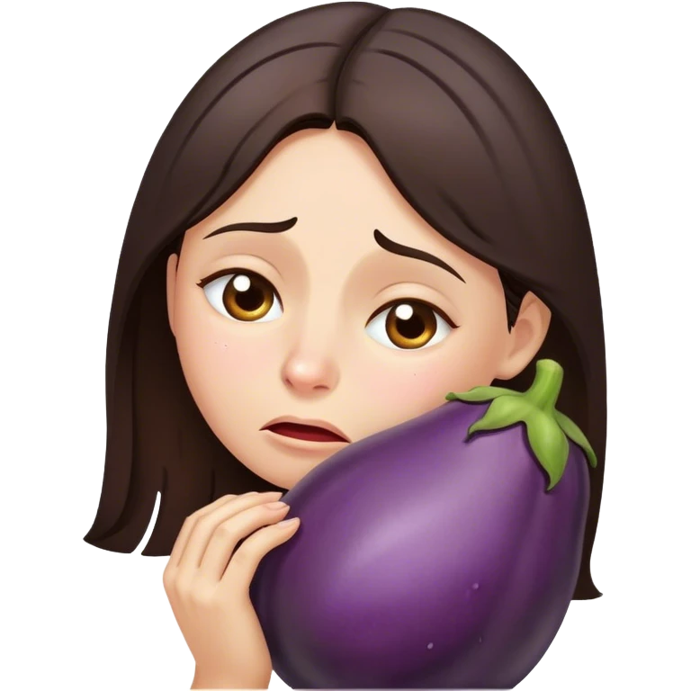 Brunette hugging eggplant crying with tears emoji
