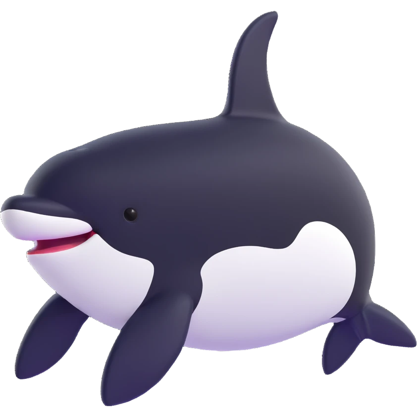 Remove the white triangles and any extra fins from the orca, keeping the 3D emoji style and the rest of the design unchanged. emoji