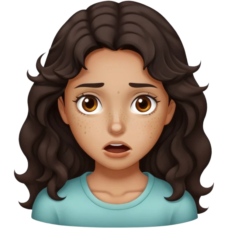 girl very dark brown wavy hair freckles tan skin color brown eyes choking emoji
