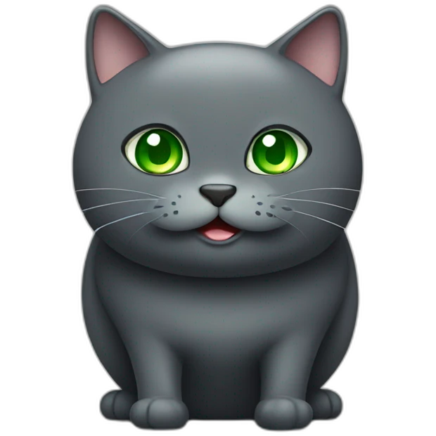happy dark grey fat cat with green eyes emoji