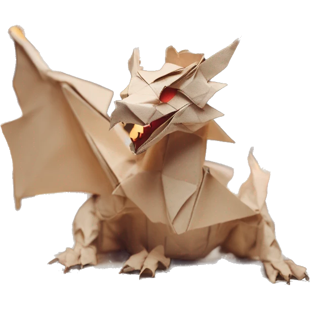 Beige Origami dragon made of newspapers on fire surrounded by fairy lights swirls covered in dried flowers bokeh library bunting floral flowers fire flames emoji