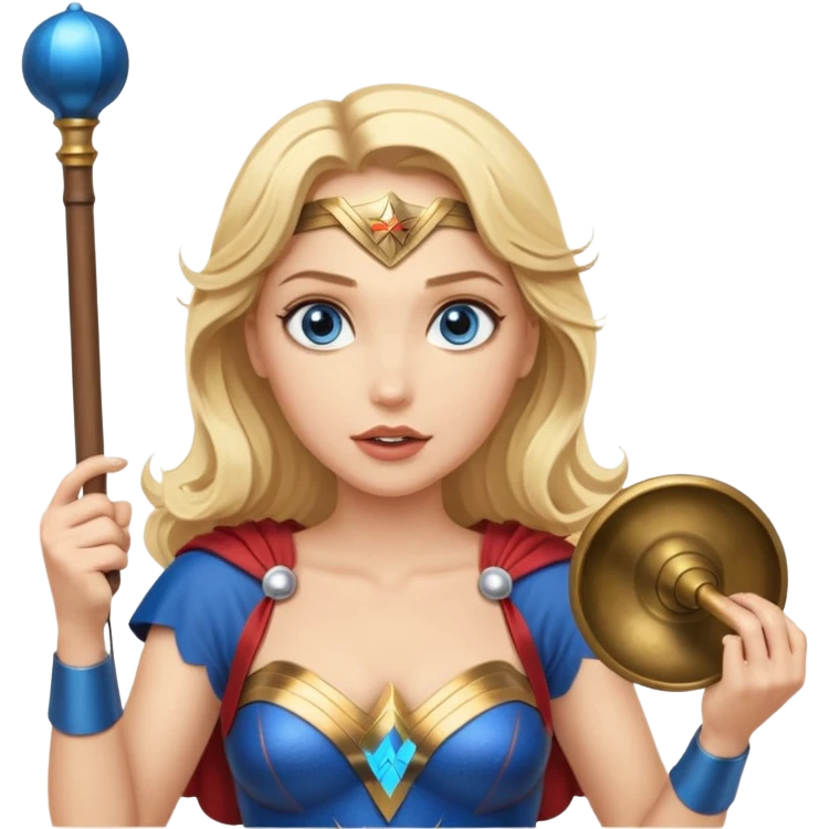 Blonde blue eyes Wonder Woman holding bell and baton emoji