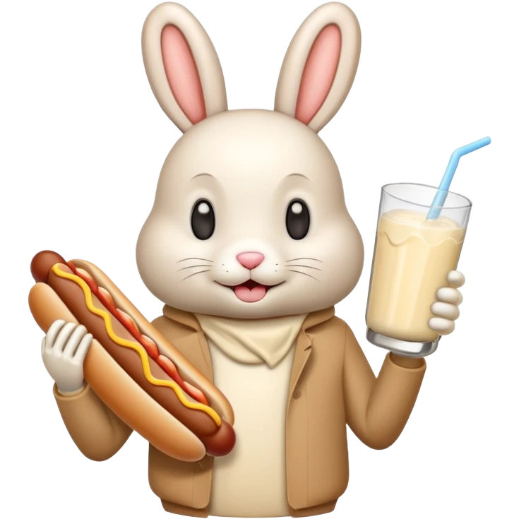 humanoid bunny reacting to a hot dog covered in mayonnaise and milk emoji