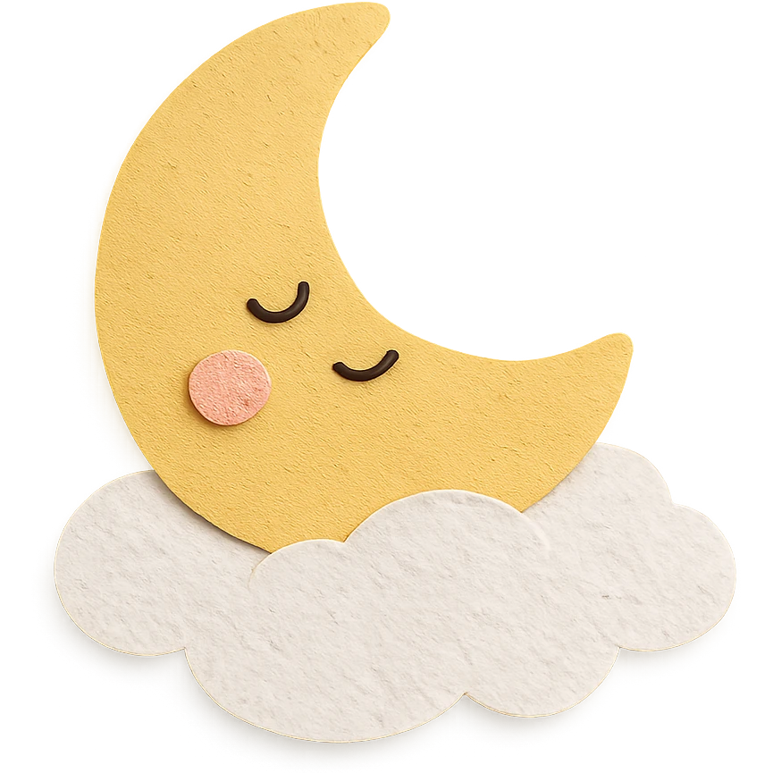 cute sleepy yellow moon resting on a white cloud pillow, no limbs, full body, soft pastel colors, paper craft style emoji