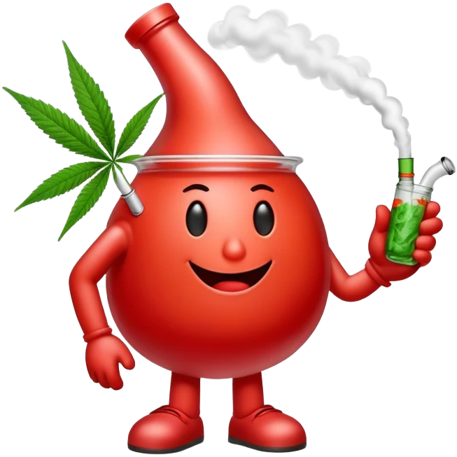 Kool-Aid Man character with legs smoking a bong with cannabis leaf nearby emoji