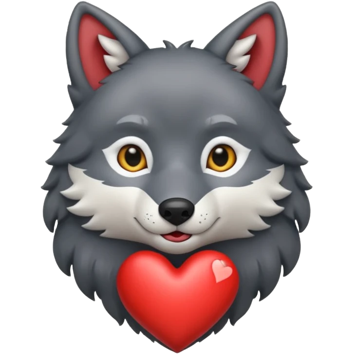 cute dark grey wolf inside heart emoji