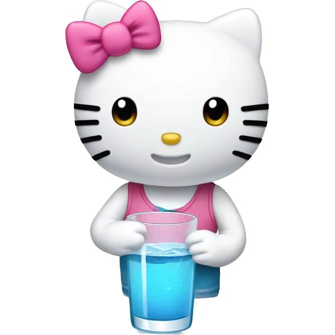 Hello kitty holding glass of water  emoji