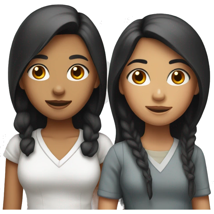 "Two high school girls, one with black hair and the other with red hair." emoji