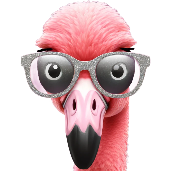 Flamingo with a silver glittery glasses emoji