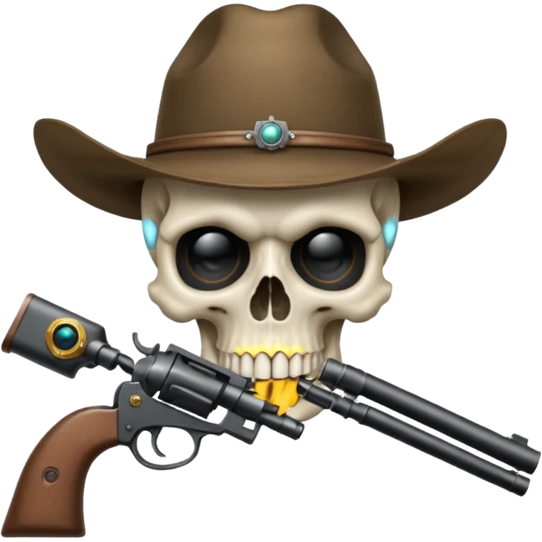 A skull with a vowboy hat and a gun whith a scope sighn on his eye and min holding the gun rember skull emoji