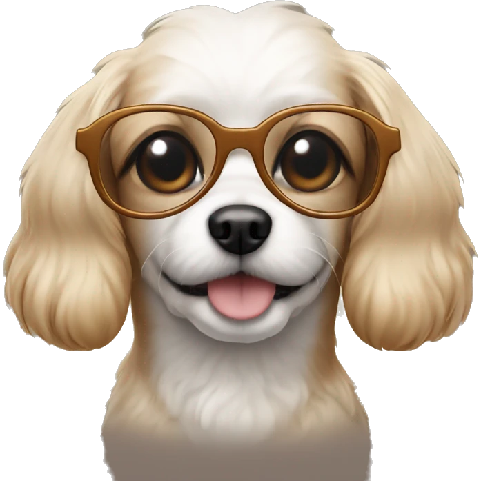 small cute dog wearing 70s glasses emoji