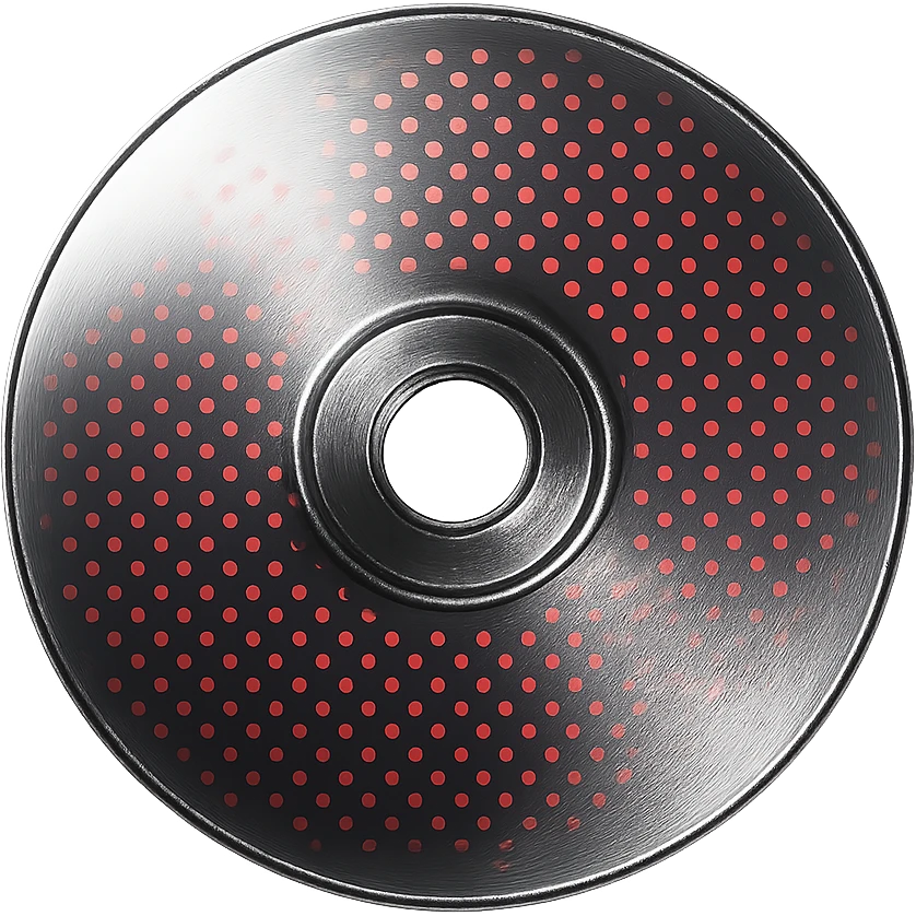 A minimalist CD disc with dot pattern, glowing effect, red color emoji