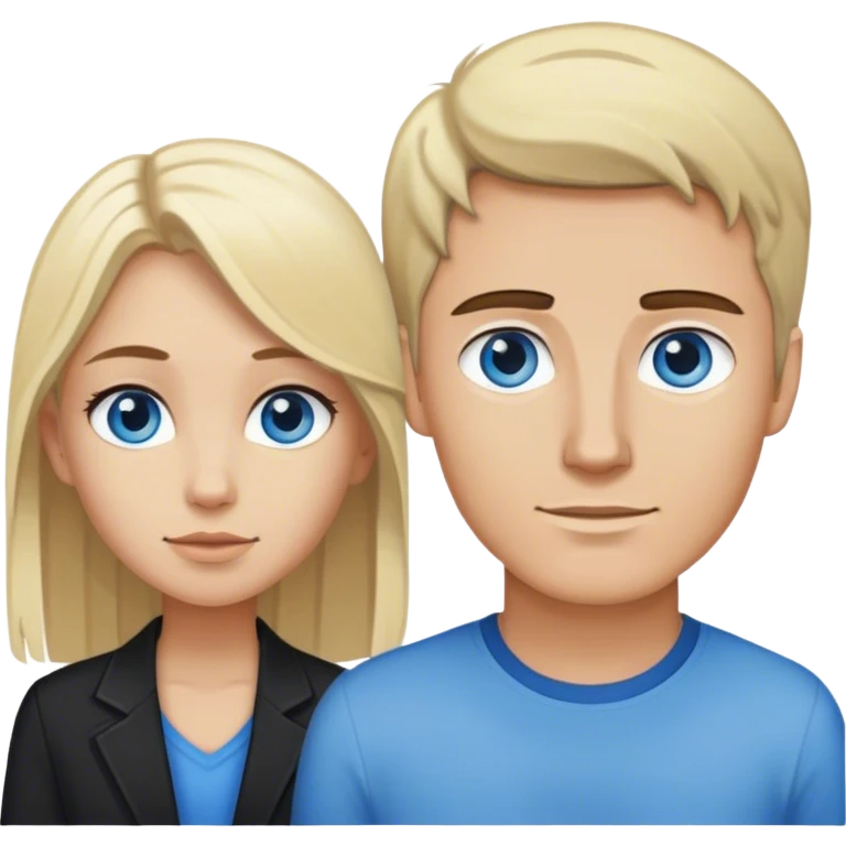 Tall Dark Brown hair blue eyed white guy standing next to a blonde haired blue eyed girl emoji