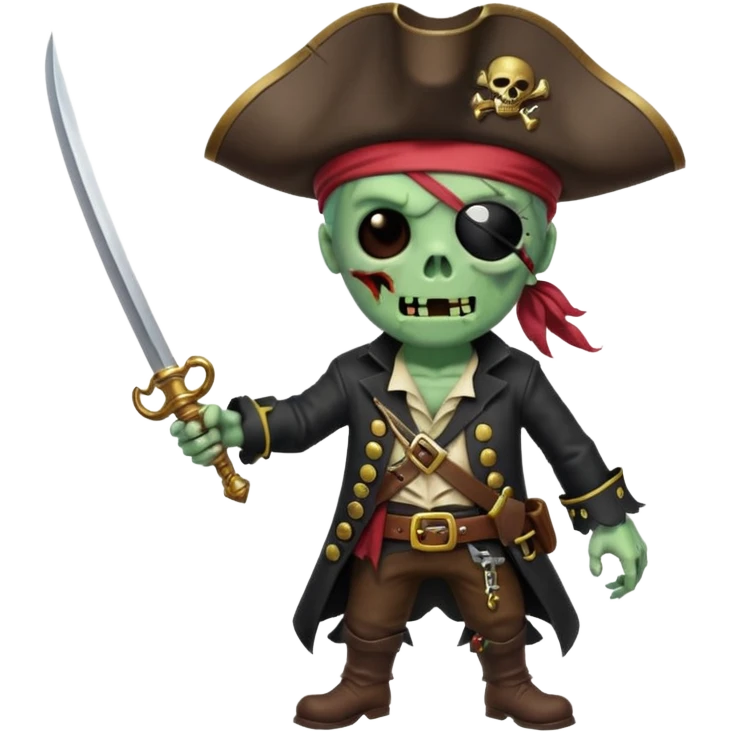 Pirate Zombie in tricorn hat waves a saber emoji