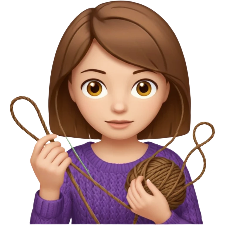  Woman with brown bobbed  hair and highlights light brown eyes no glasses tangked yarn  Knitting emoji emoji