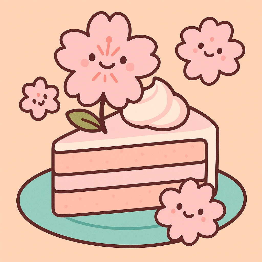 sakura cake, pastel toon style emoji