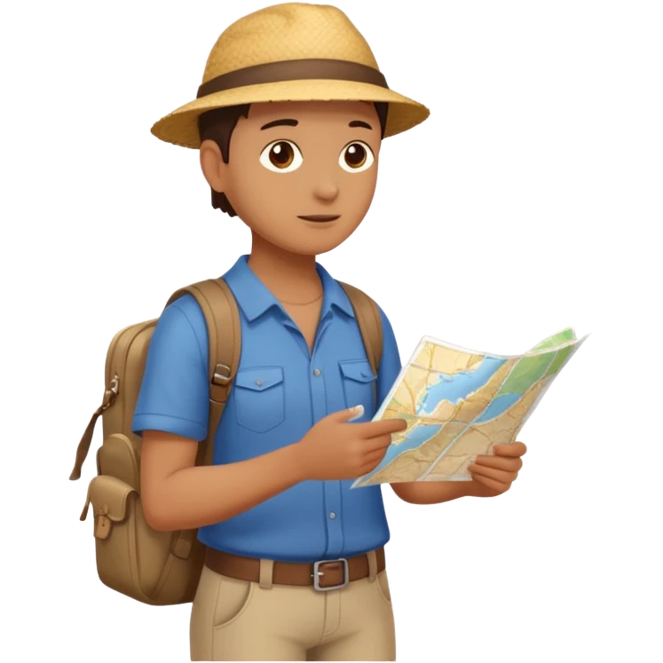 tourist full body from side view, looking at a map emoji