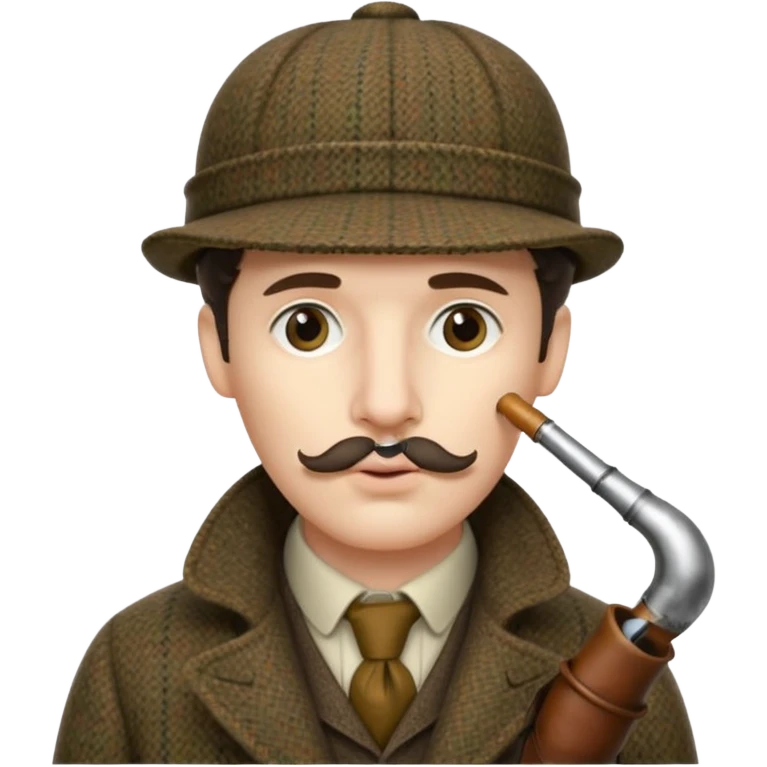 A side view of Sherlock Holmes wearing a deerstalker hat with a curved meershaum pipe held to his lips emoji