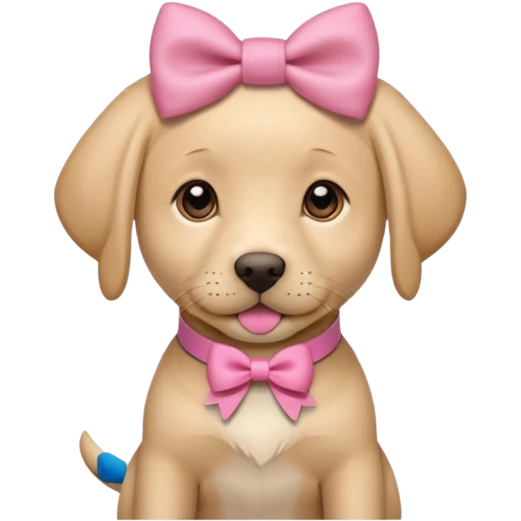 Labrador puppy wearing a pink bow on its head and collar emoji