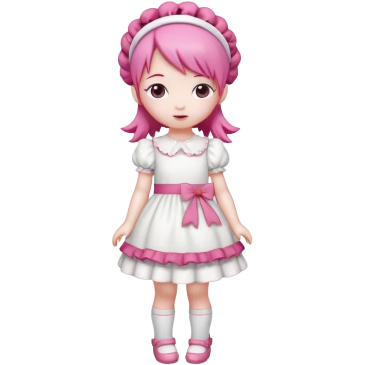 Isolated detaile illustration incredibly raspberry torte doll figurine full body with pink hair and a raspberry hairband emoji